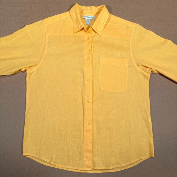 Vintage Yellow Linen Cotton Button Up Shirt Women’s 8 (M) Made in Hong Kong 80s - Picture 2 of 8